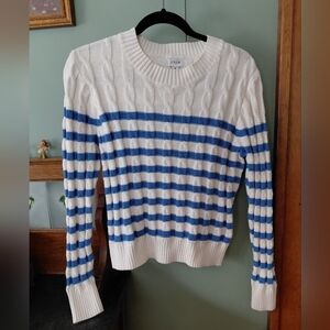 J. Crew Striped Cotton Sweater Cableknit Crewneck Medium
